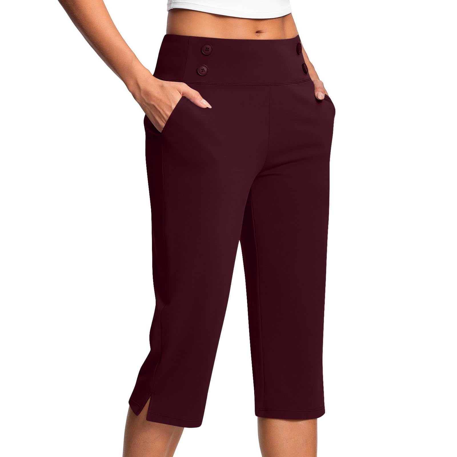 Legging 3/4 Femme,Pantacourt Femme Été Grande Taille Élastique Pantalon De Jogging Léger Corsaire Sport De Couleur Unie Pants Stretch Confort avec Poche Pantalons Loisirs pour Yoga