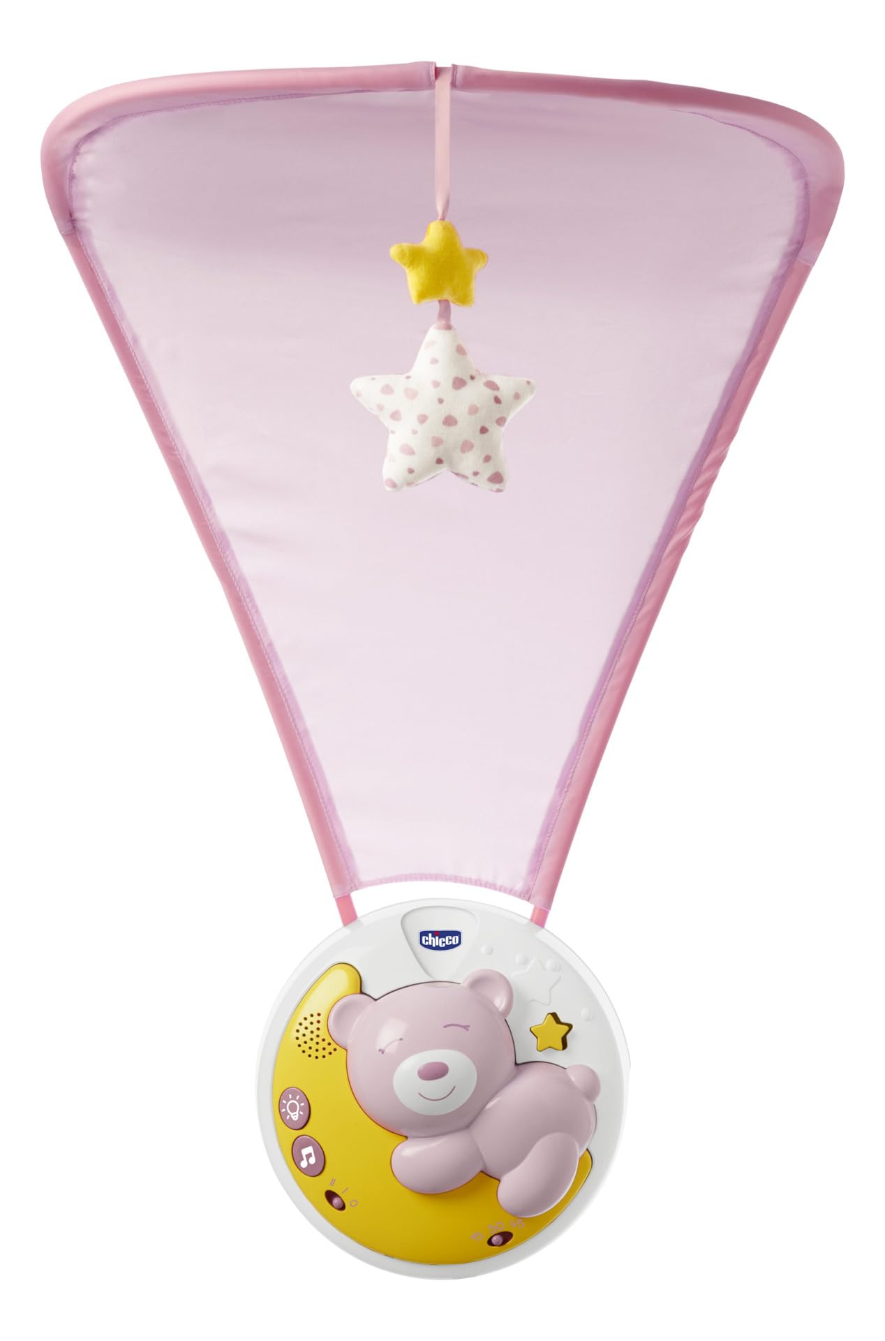 Chicco Next2Moon Móvil Cuna para Recién Nacidos, Proyector Desmontable, Compatible con Cuna Next2Me, Luces Multicolor, Música Relajante, Figuras Colgantes, Juguete para Recién Nacidos +0 Meses, Rosa
