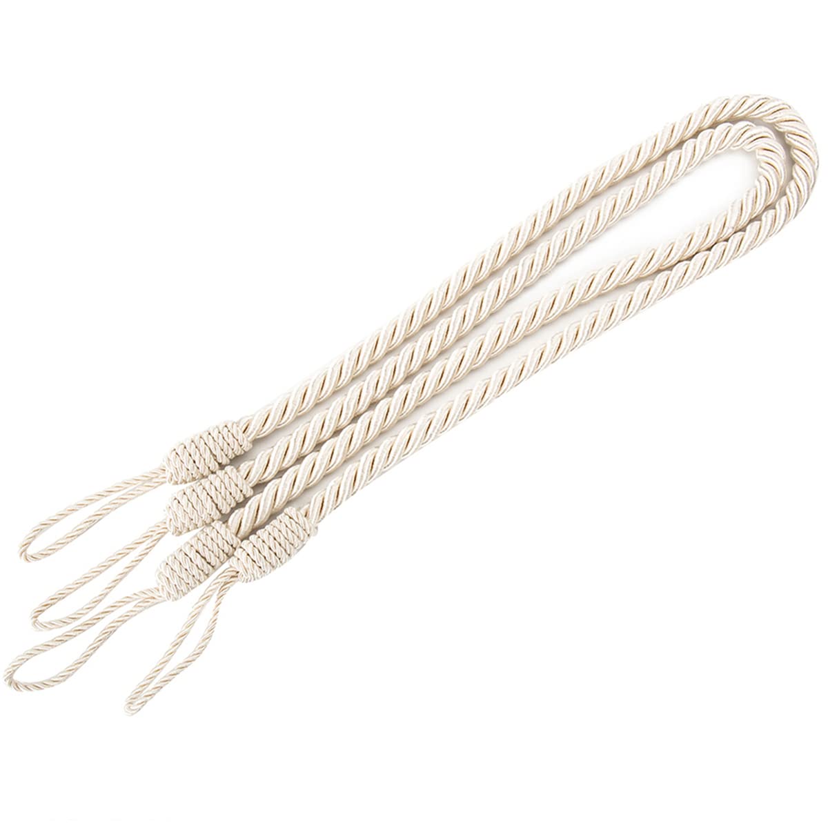 Tie Backs For Curtains 2 Pcs Curtain Rope Buckle Large Cotton Drape Tie Backs Holdbacks Tieback Twisted Plain Satin To Hold Back Tidy(White)