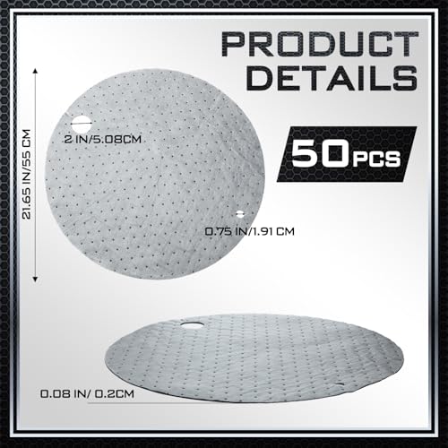 Image of Frienda 50 Pcs Drum Top Oil Absorbent Pads for 55 Gallon Drums Barrel Absorbent Pads Mat 22 inch Diameter Lid Oil Mat with Bungs 0.75 inch and 2 inch Diameter(Gray)