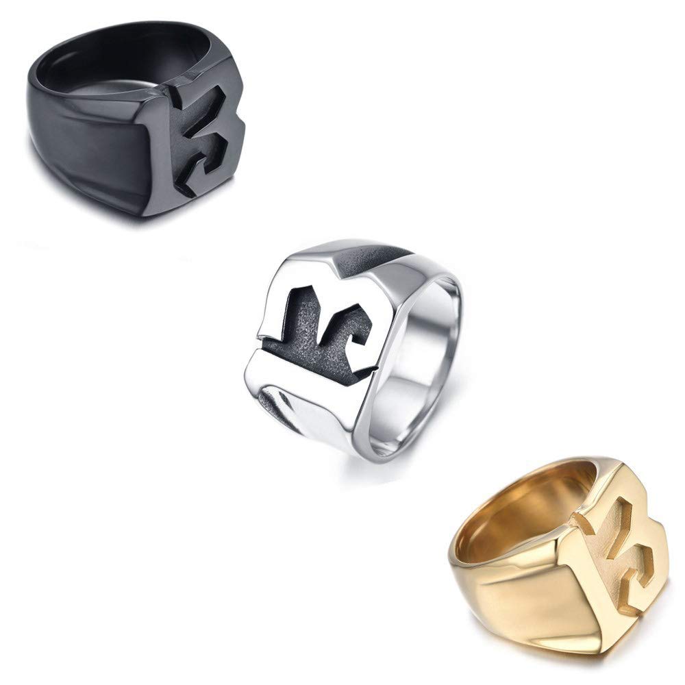 IFUAQZ Men's Stainless Steel Number 13 Solid Biker Ring Band