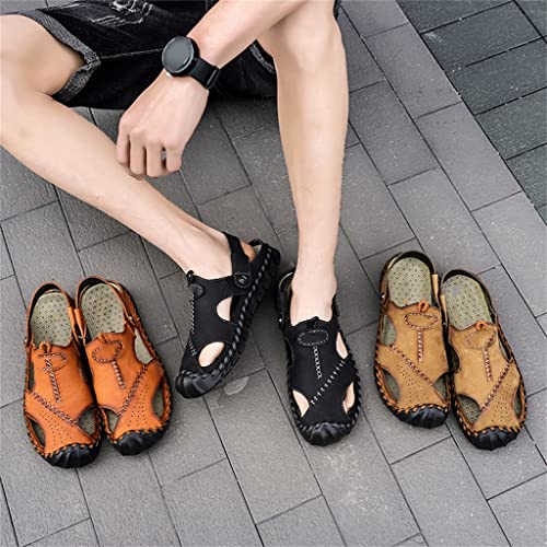 Casual Men's Soft Slippers Men Leather Sandals Roman Outdoor Beach Sandals Big(D,44 Code)2