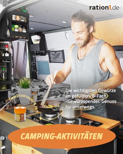 Foto von ration1 Gewürzstreuer XXL 6 in 1 Set für Camping, Wandern und als Outdoor Ausrüstung, Gewürz Organizer mit Salz, Pfeffer, Chili, Paprika, Knoblauch, Curry