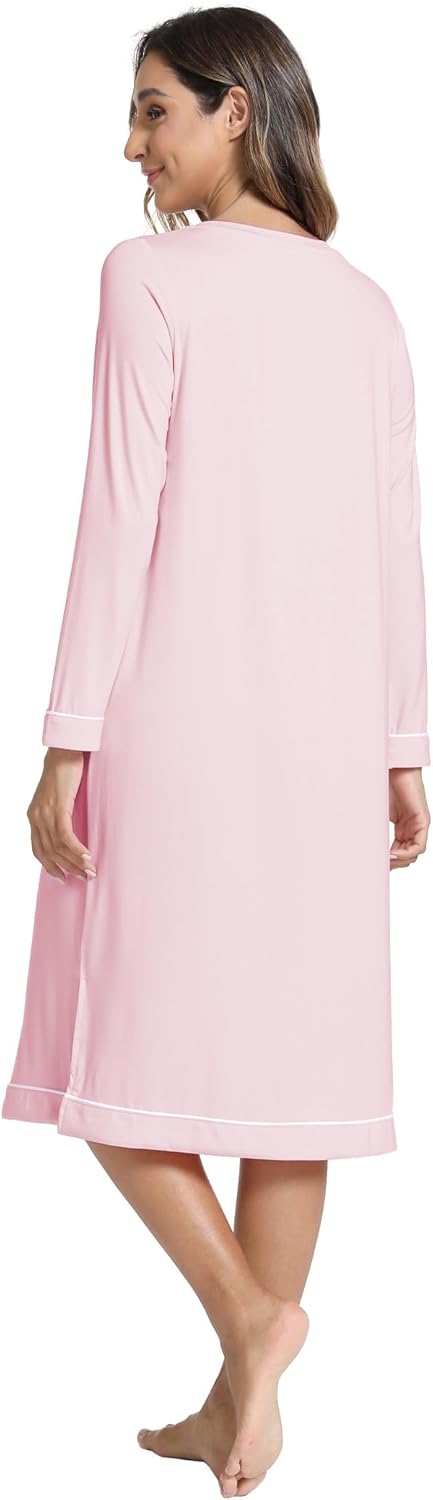 GYS Bamboo Viscose Soft Women's Nightgowns Comfy Long Sleeve V Neck Sleep Dress - Image 2