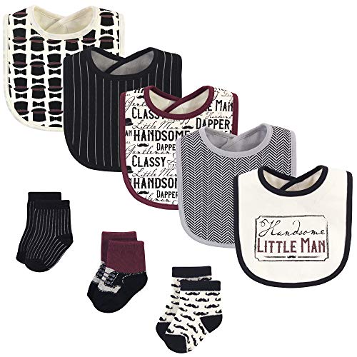 Image of Hudson Baby Unisex Baby Cotton Bib and Sock Set, Vintage Little Man, One Size