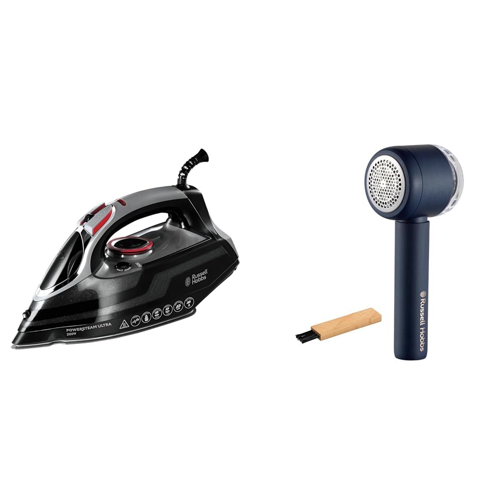 Russell Hobbs Wäschepflege-Set: Dampfbügeleisen [3100W, 210 g Extra-Dampfstoß] Bügeleisen Power 20630-56 + Fusselentferner [Leicht & Kompakt] Revive 27660-56