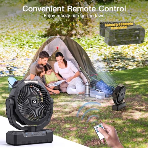 FRIZCOL-Battery-Operated-Fan-200H-Max-2-IN-1-D-Cell-Battery-USB-Powered-Fan-Portable-Camping-Fan-with-4-Speeds-Light-Timer-Remote-for-Outdoor-Tent-Travel-Picnic-Office-Bedroom-Black