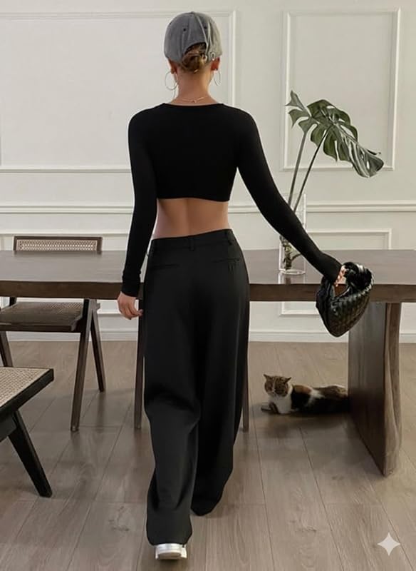Image of OOMPH! Women's High-Waisted Pant | Wide Leg Trousers | Korean Style Stretchable Trouser