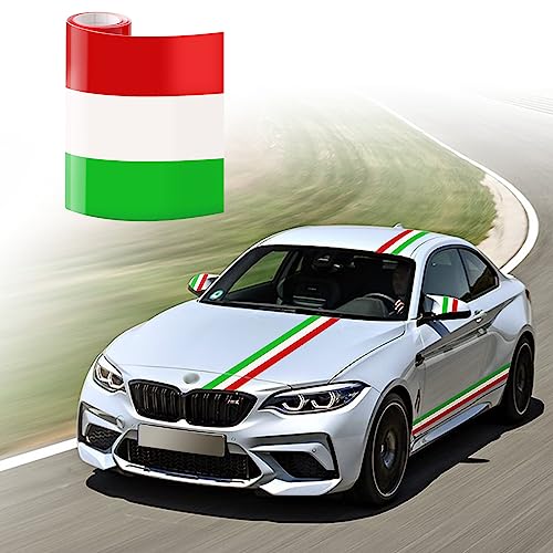 Lanzmyan 118’’X6’’ Italy Flag Color Vinyl Stripe Car Hood Decal Sticker For Grille Fender Hood Roof Side Skirt Body Trunk Exterior Decoration #TOP4