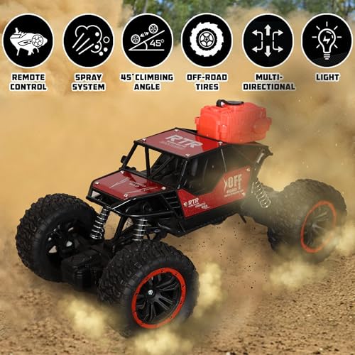 Image of Brand Conquer Remote Control Rock Crawler Mist Smoke Spray Function, High Speed 1:18 RC Car Toys for Boys 2WD Off Road Vehicle Toy Cars for Kids Monster Truck Rock Climbing (Fog Rock Crawler Red)