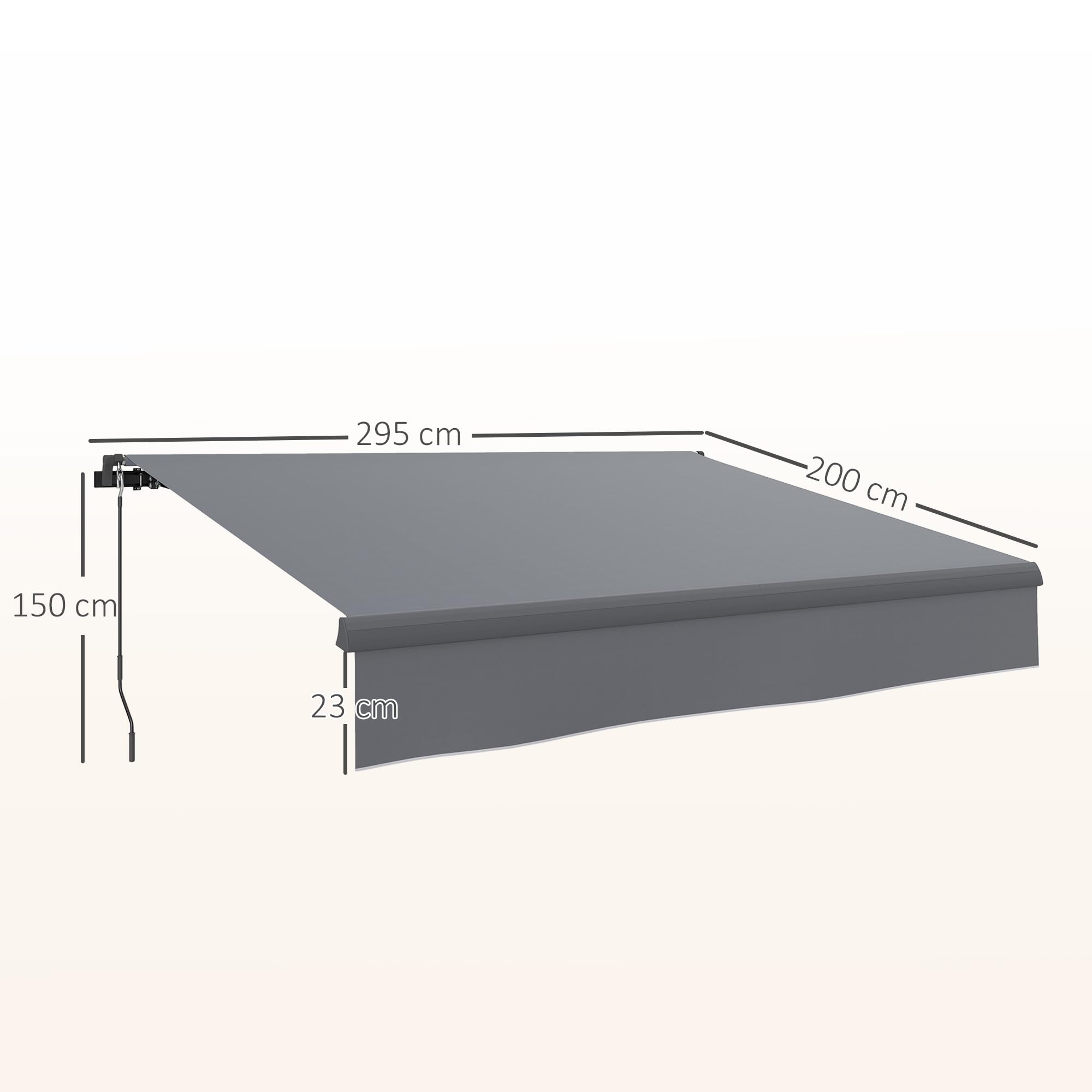 Outsunny Toldo Manual Retráctil 3x2 m Enrollable con Manivela UV50+ Gris | Toldo Exterior Terraza, Ajustable, Estructura de Aluminio y Metal, para Balcón Jardín