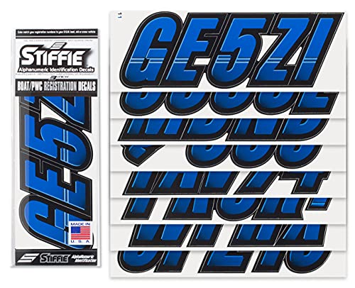 Image of STIFFIE Techtron Blue /Black 3 inch Boat & PWC Registration Decals • Numbers Letters Stickers