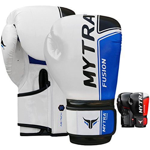 Mytra Fusion Air Tech Boxing Gloves Artificial Leather Boxing Gloves 10oz 12oz 14oz 16oz Boxing Gloves for Training Punching Sparring Punching Bag Boxing Muay Thai Kickboxin (10-oz, White Blue)