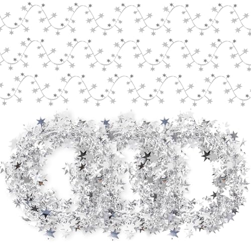 Folien Sternen Girlande Silber 3er-Pack – 7,5 m pro Stück, Stern...