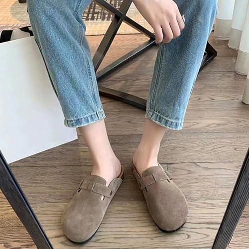 Image of ZUSERIS Suede Clogs for Women Men Wide Width Leather Mules | Soft Cork Footbed,Arch Support,Comfort Potato Shoes