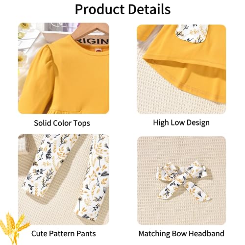 Image of Toddler Girls Long Sleeve Hi-Lo Tops Pant Outfit Fall Winter Clothes with Headband