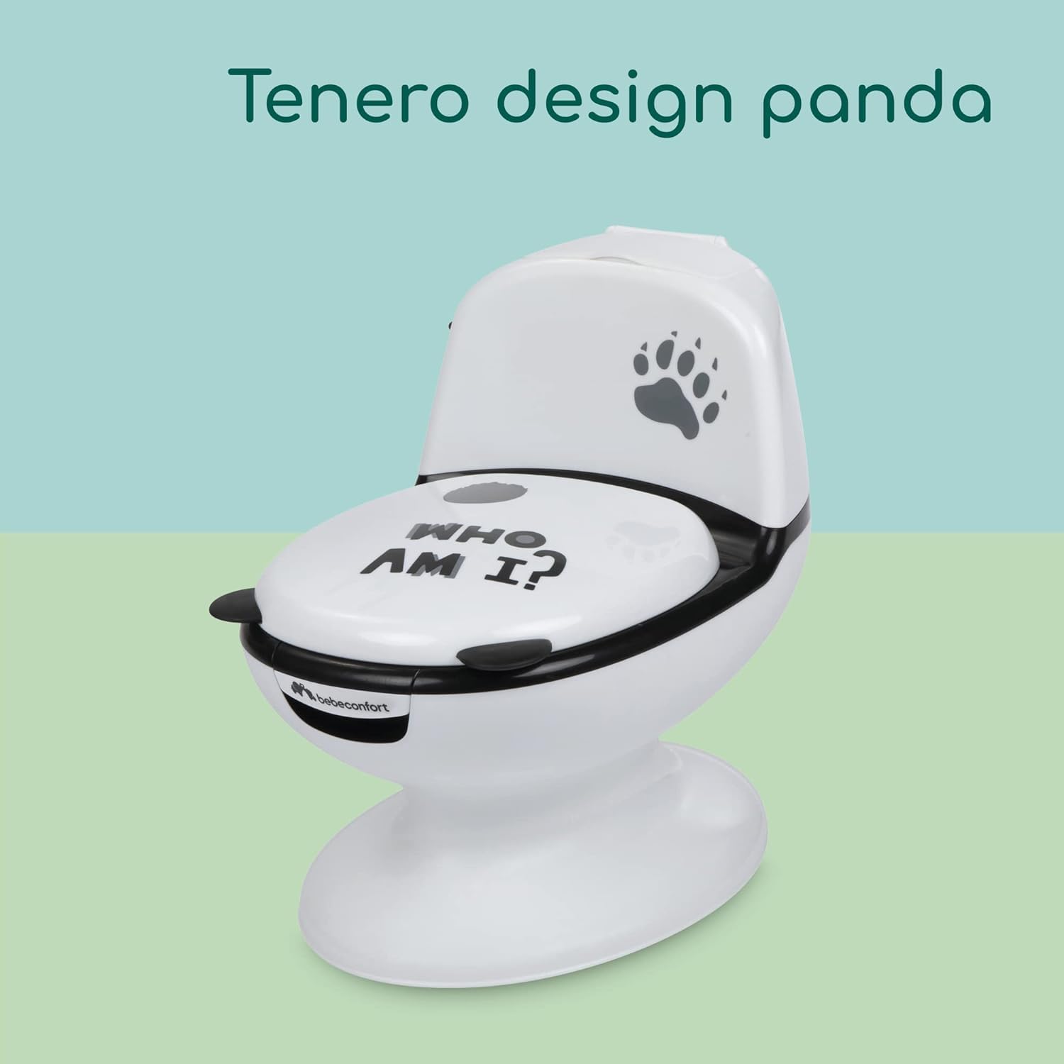 Bebeconfort WC Mini Size, Vasino bambini, 1-4 anni, 0-20 kg, Design realistico con paraspruzzi, Suono dello scarico, Tazza rimovibile, Facile da pulire, Piedino in gomma, Orsetto, Black & White