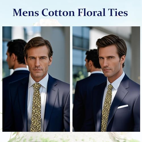 Image of Floral Ties Skinny Tie for Men, Cotton Mens Neckties for Weddings | 2.56'', floral, slim, soft and comfortable, men's neckties for casual, business, party, daily, dating