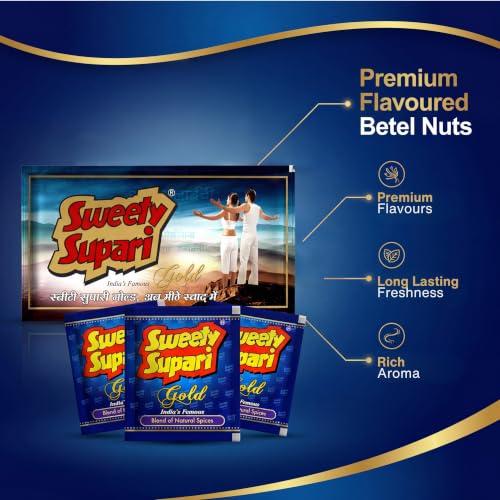 Image of Sweety Supari Gold Meethi Supari | Strong Flavoured Betel Nut Mouth Freshener | Premium Sweet Supari | Pack of 35 Pouch (Pack Of 1)