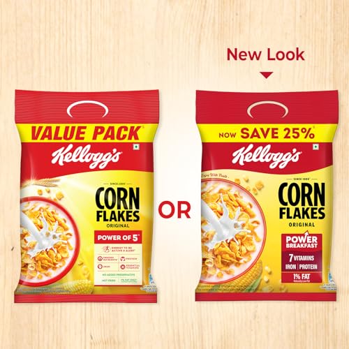 Image of Kellogg's Corn Flakes Original | Power of 5: Energy, Protein, Iron, Calcium, Vitamins B1, B2, B3 & C | Cornflakes, Breakfast Cereal | Naturally Cholesterol Free, 251g / 260g / 275g (Weight May Vary)