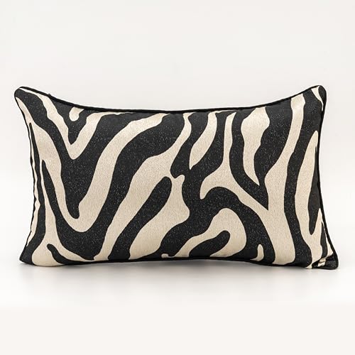 1pc Polyester Pillow Cover Multicolor Geometric Lines Black and White Zebra Pattern Design Summer Cool Feel Single-Sided high-Precision Jacquard Process with Zipper 20 x 12 inches(no Pillow core)