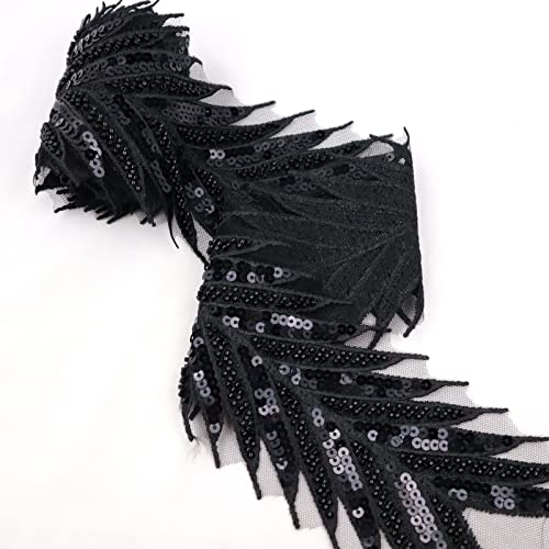 Beaded Lace Trim Black Lace Ribbon Applique Sequin Lace Mesh Trim Arrow Craft Lace For Sewing, Clothing Decorating #TOP4