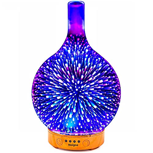 3D Effect Essential Oil Diffuser,3D Firework Glass Aromatherapy Diffuser Ultrasonic Cool Mist Aroma Humidifier,Whisper Quiet Humidifier, Waterless Auto Shut-Off and 7-Color LED for Home Office 120ml