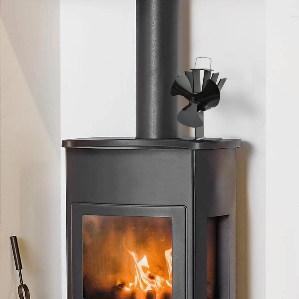 Ofenventilator Wärmebetrieben 3 Blätter Schwarz Eloxiertes Aluminium 14,5 x 12 x 21,5 cm Kamin Zubehör Holzofen Lüfter Geräuschlos Zirkulation Heizen Energie Sparen Effizienz