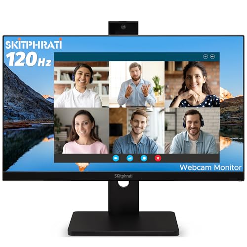 Image of SKitphrati 23.8 inch Business Webcam Gaming Monitor, 1080P IPS 120HZ, Video Conference Monitor - Built-in Adjustable 3MP Webcam, Mic Array, Speakers, Eye Care, Frameless, HDMI, DP, VGA, USB 2.0
