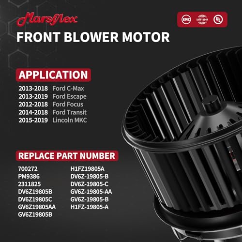 Image of Marsflex Front Blower Motor 700272 for 2013-2019 Ford CMax Escape Focus Transit Lincoln MKC 2014 2015 2016 2017 2018 Automotive Replacement Blower Motor Fan OE: PM9386 DV6Z19805B GV6Z19805AA