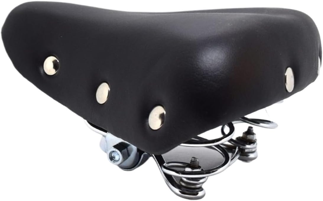 Comfortable Road Bike Seat Soft Wide Thicken Bicycle Saddle Vintage White Black Leather Pad with Spring Cycling Parts