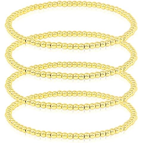 SM Stainless Steel Gold Silver Rose Gold Beaded Ball Bracelets Set for Women Stretchable Elastic Bracelet S gold Cover