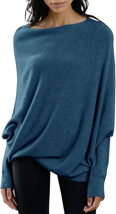 Image of Imily Bela Batwing Boat Neck Sweaters for Women Spring Long Sleeve Soft Knit Loose Baggy Pullover Jumper Top