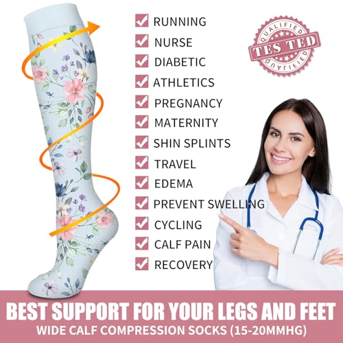 Image of Compression Socks for Women & Men Circulation (6 Pairs) 15-20 mmHg is Best Support for Athletic Running,Nurse