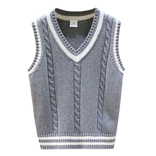 Yishengwan Chaleco de Punto sin Mangas con Cuello en V para Niños y Niñas, Jersey de Uniforme Escolar Gris 10-11 años