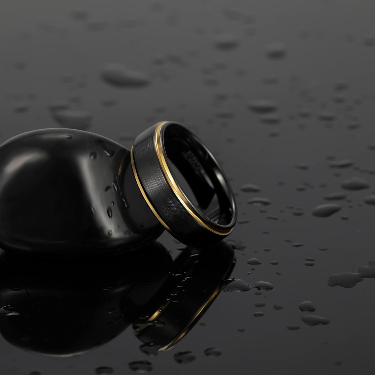 TRUMIUM 6mm 8mm Tungsten Rings for Men Women Black Wedding Band 24K Gold Plated/Rose Gold Plated Step Edges Comfort Fit Size 6-13 - Image 2