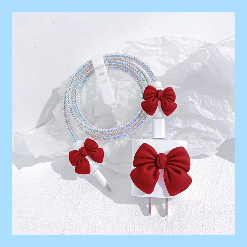 Image of EDNITA Charger Cable Protector with 3D Cute Pattern for iPhone Charger only 18W & 20W | Data Line Wire Saver Charging Cable Charger Protective Cable Full Protection Set of - 1 (Red Bow)
