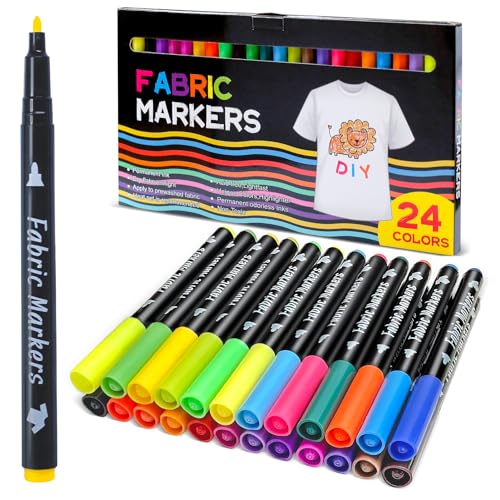 Siumir Rotuladores de Tela, 24 Colores Marcadores de Textil Permanentes para Ropa, Zapatos, Sombrero, Bolsa de Lona