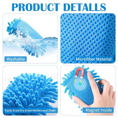 Image of Sherr 18 Pcs Microfiber Shag Magnetic Dry Erase Erasers Washable Whiteboard Eraser Bulk Colorful White Board Eraser for Chalk Markers Home Office(Blue)