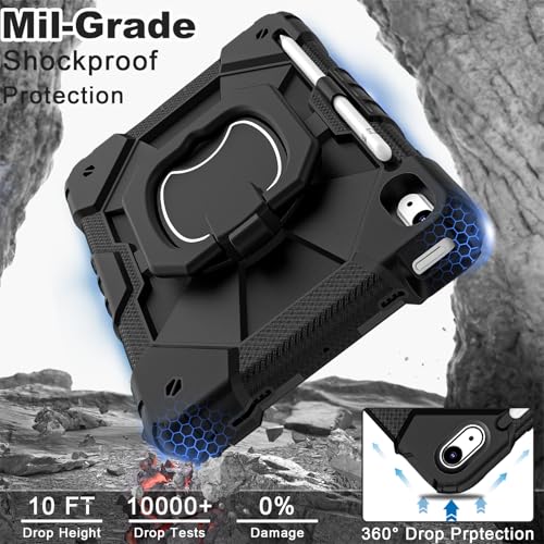 Image of WESOROL Case for iPad (A16) 11th Generation 11 Inch (2025),iPad 10th Generation 10.9 Inch (2022),Full-Body Drop Protection i Pad Case 10th Gen with Rotating Stand Screen Protector,Black