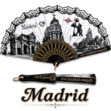 OTHERWISETRIVIAL Abanico Plegable de Plástico/Madera y Poliéster 30 cm Color Sólido o con Fantasía Ideal para Bodas y Eventos Verano (Madrid/Plástico)