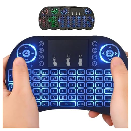 VTNIU Mini tastiera i8 a 7 colori (senza batteria) 2,4 G Air Mouse tastiera wireless con touchpad, tastiera portatile ricaricabile con telecomando per Smart TV, Android TV Box, KODI, Raspberry Pi, PC