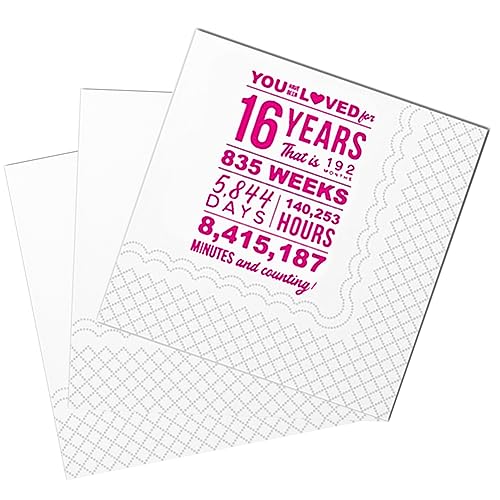 SharkBliss Funny 16th Birthday Cocktail Napkins, 50 Pack Sweet 16th Birthday Paper Napkins for Boys Girls Sixteen 16th Bday Decor 2-Ply, 5x5