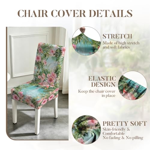 Image of Pink Flamingo Dining Chair Covers Set of 4, Tropical Slipcovers