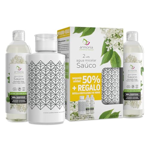 Armonía Cosmética Natural - Pack Agua micelar Saúco BIO 300ml + 300ml - Desmaquilla y limpia - Suaviza, Relaja y Tonifica - Vegano
