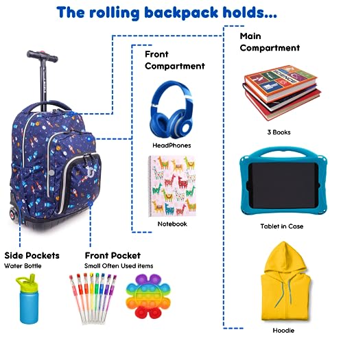 J World Lollipop Kids Rolling Backpack & Lunch Bag Set for Elementary School. Carry-On Suitcase with Wheels, Spaceship3