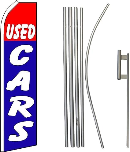 Premium Used Cars Red Swooper Flag & 16ft Flagpole KitGround