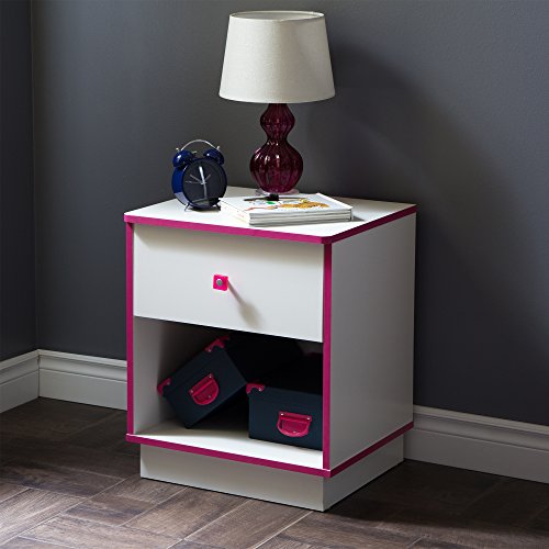 South Shore Logik 1-Drawer Nightstand-Pure White and Pink