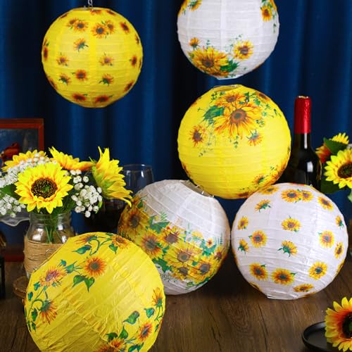 Image of Panelee 12 Pcs Sunflower Paper Lanterns Party Decorations 8 Inch Hanging Round Hanging Paper Party Decorations for Holiday Indoor Outdoor Supplies