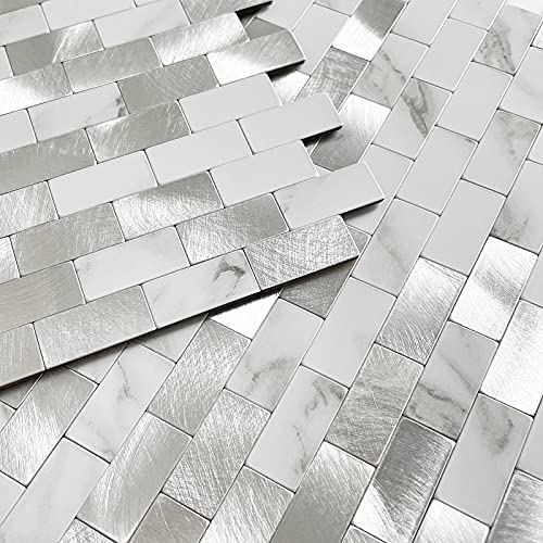 BeNice Azulejos adhesivos para pared de cocina, azulejos autoadhesivos para baño, calcomanías de azulejos de metal impermeables (10 hojas, blanco) Cover